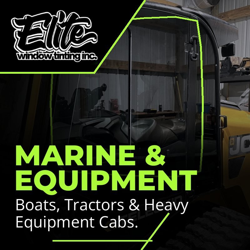 Marine and equipment window tinting in Navarre, FL — tinted glass cab on a JCB Teleskid